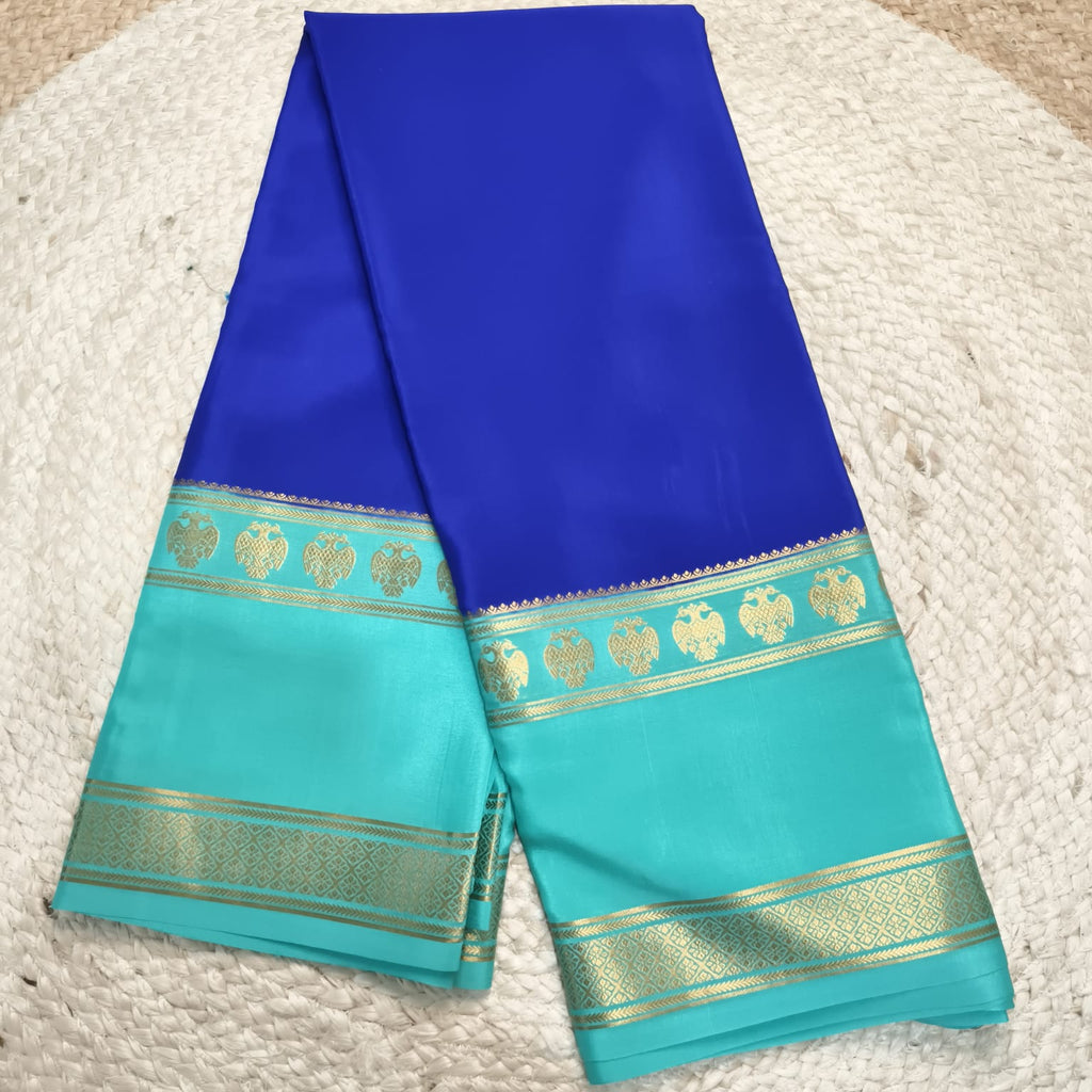 Pure Mysore Crepe Silk Saree – Royal Blue with light blue Contrast