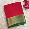 Pure Mysore Crepe Silk Saree – Red with Green Contrast