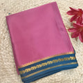 Pure Mysore Crepe Silk Saree – Onion Pink with Peacock Blue Contrast