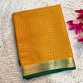 Pure Mysore Crepe Silk Saree – Mustard Yellow and Green Contrast with Checks