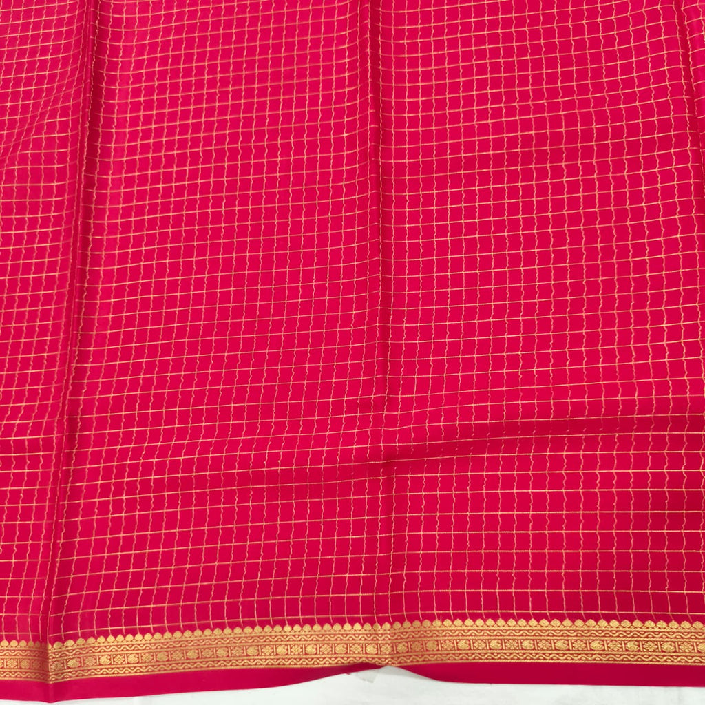 Pure Mysore Crepe Silk Saree – Rani Pink with Small Checks