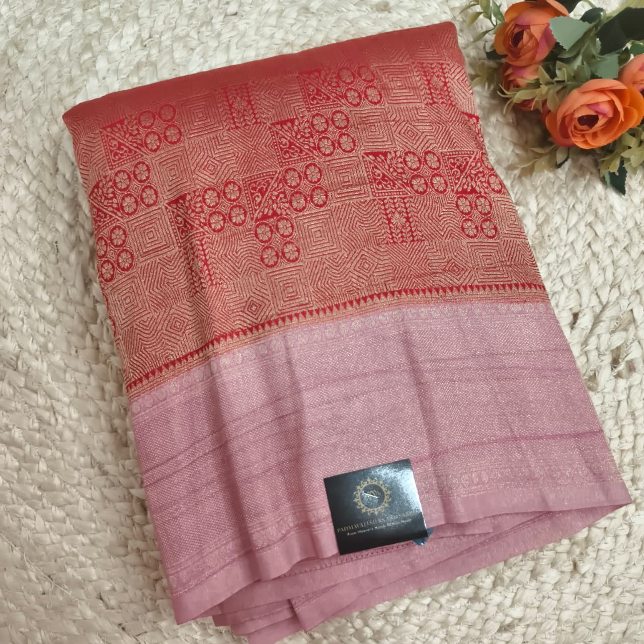 Banarasi Georgette Saree - Red and Pink Contrast