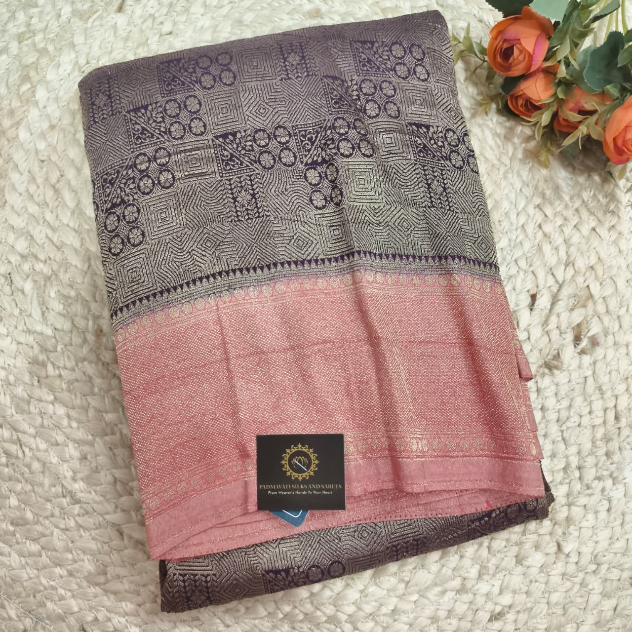 Banarasi Georgette Saree - Deep Wine and Peach Contrast
