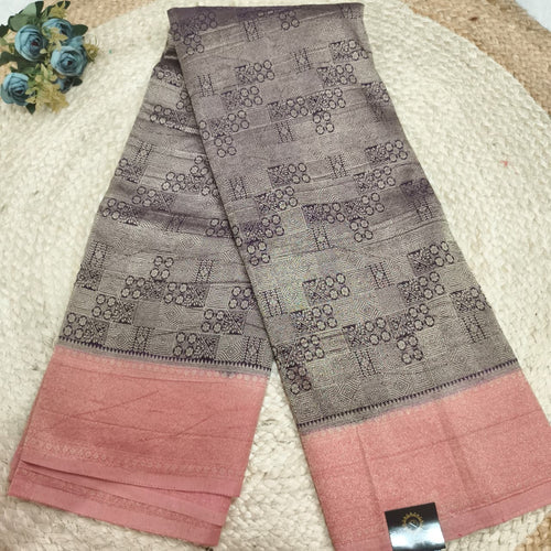 Banarasi Georgette Saree - Deep Wine and Peach Contrast