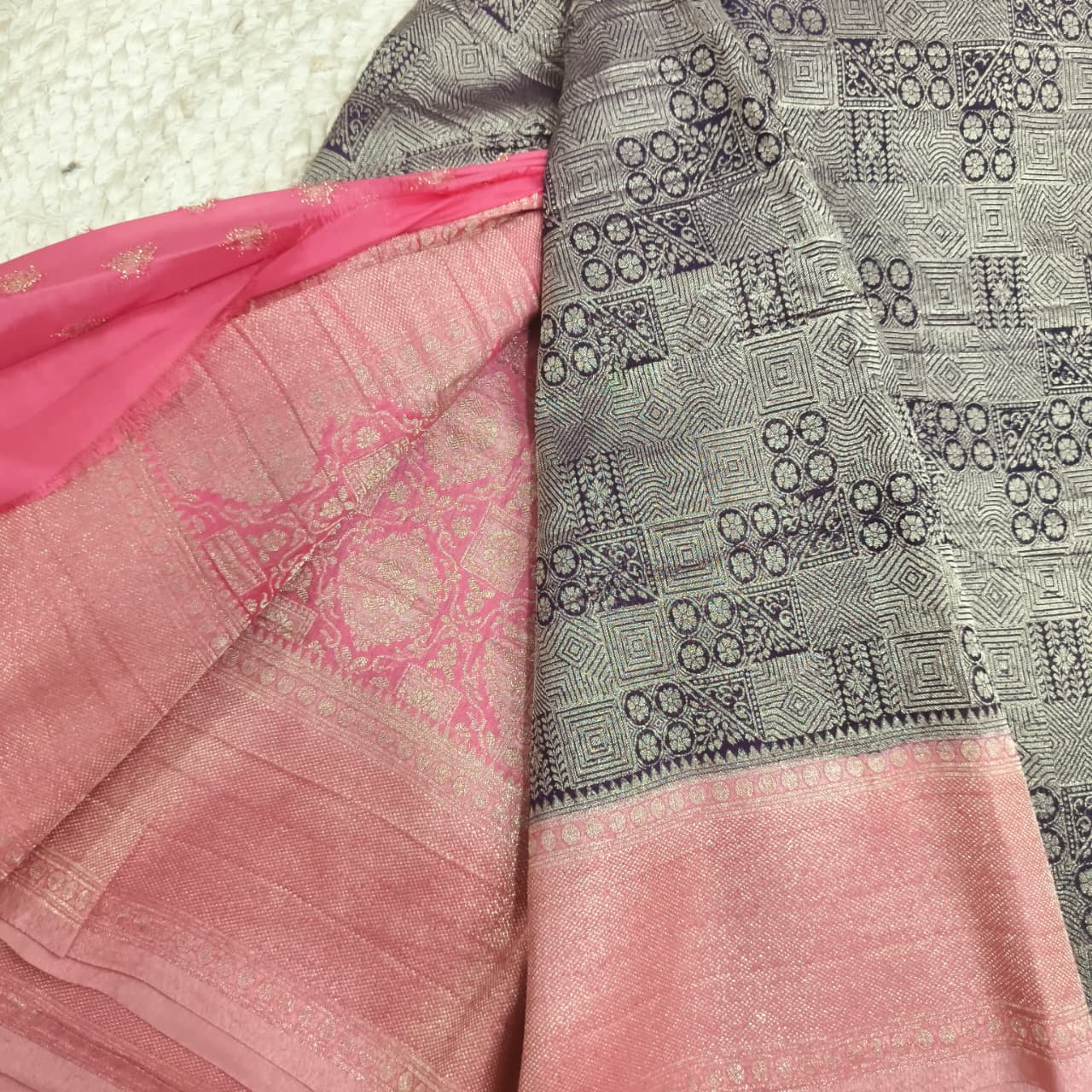 Banarasi Georgette Saree - Deep Wine and Peach Contrast
