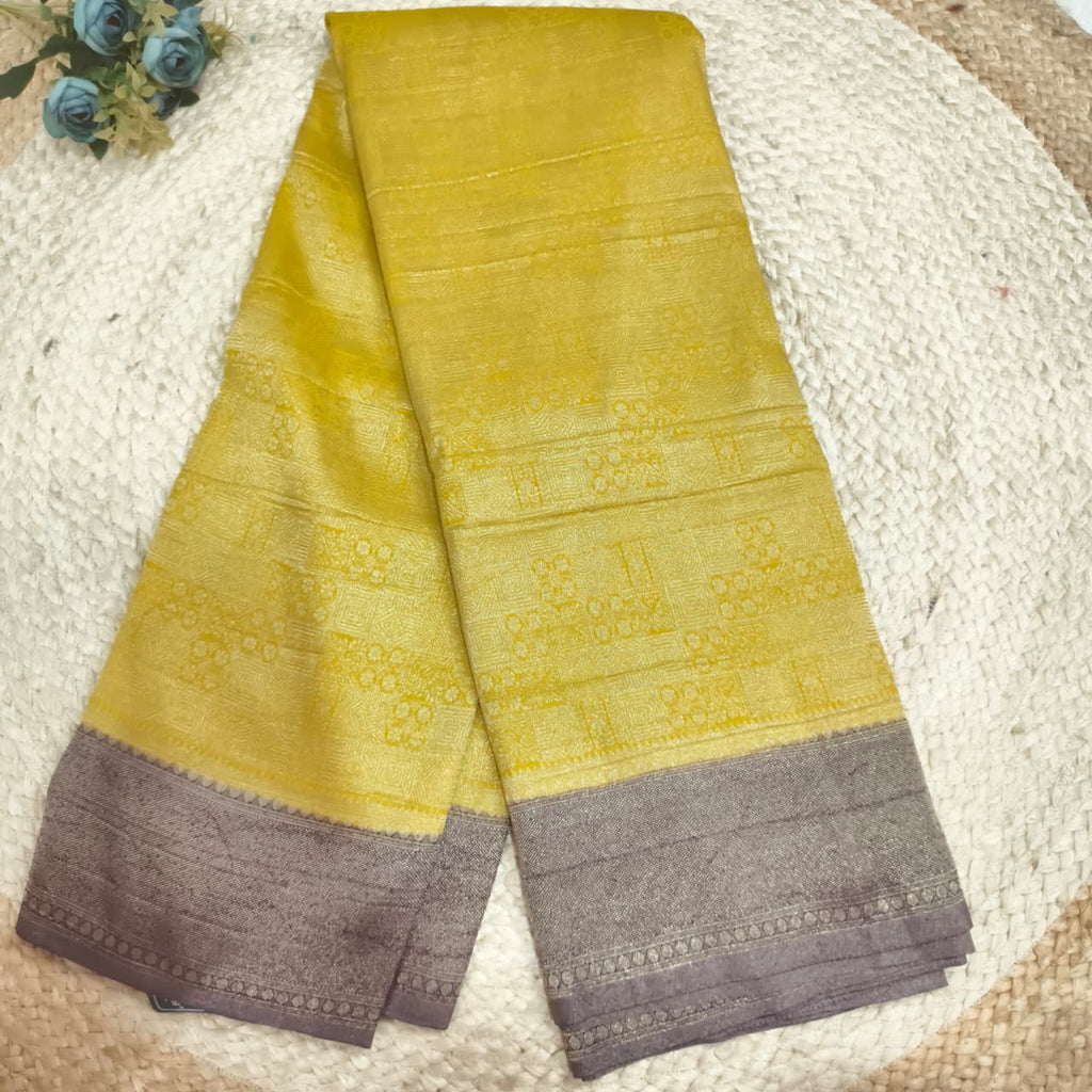 Banarasi Georgette Saree - Yellow and Wine Contrast