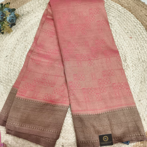 Banarasi Georgette Saree - Peach and Wine Contrast