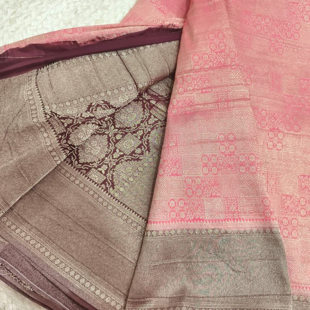 Banarasi Georgette Saree - Peach and Wine Contrast
