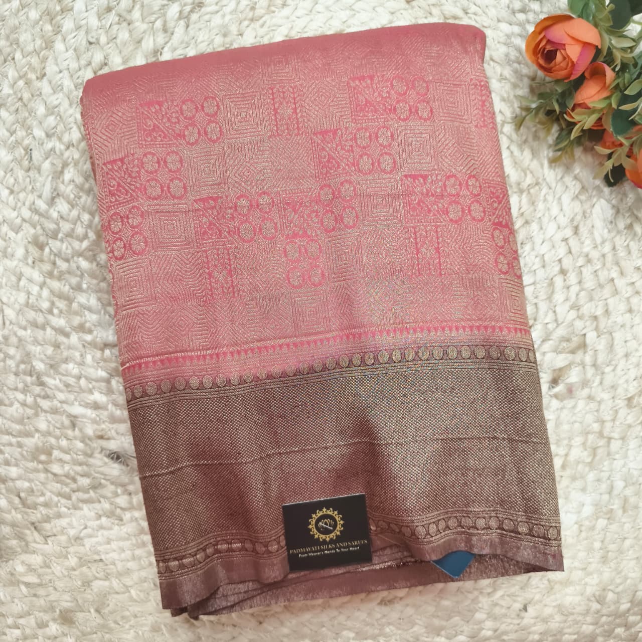 Banarasi Georgette Saree - Peach and Wine Contrast