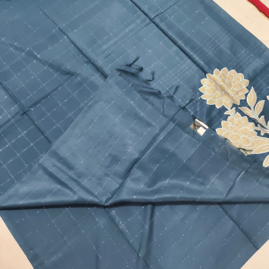 Navy Blue Semi Tussar Saree