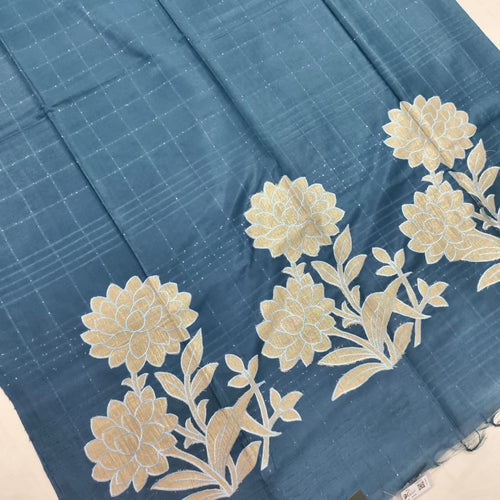 Navy Blue Semi Tussar Saree