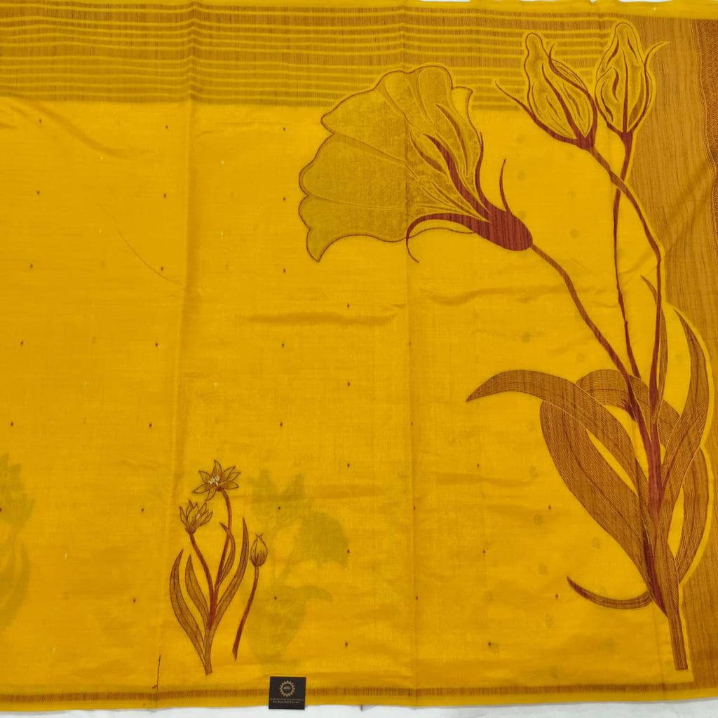 Mustard Yellow Silk Blend Cotton Saree