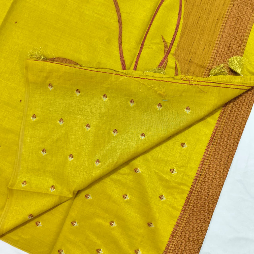 Yellow Silk Blend Cotton Saree