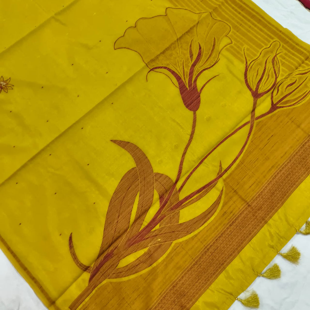 Yellow Silk Blend Cotton Saree