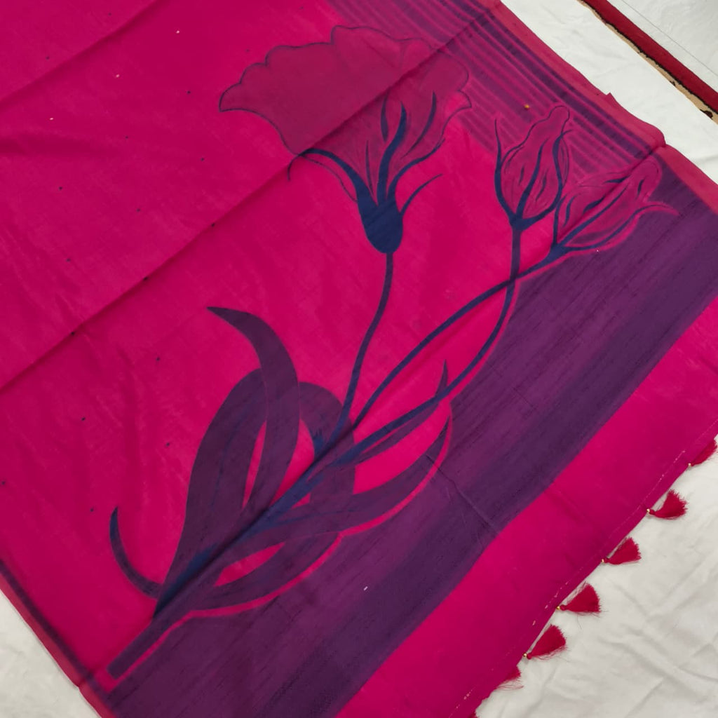Pink Silk Blend Cotton Saree