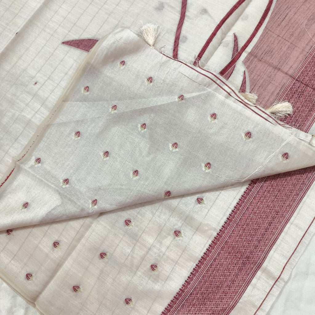 Off White Silk Blend Cotton Saree