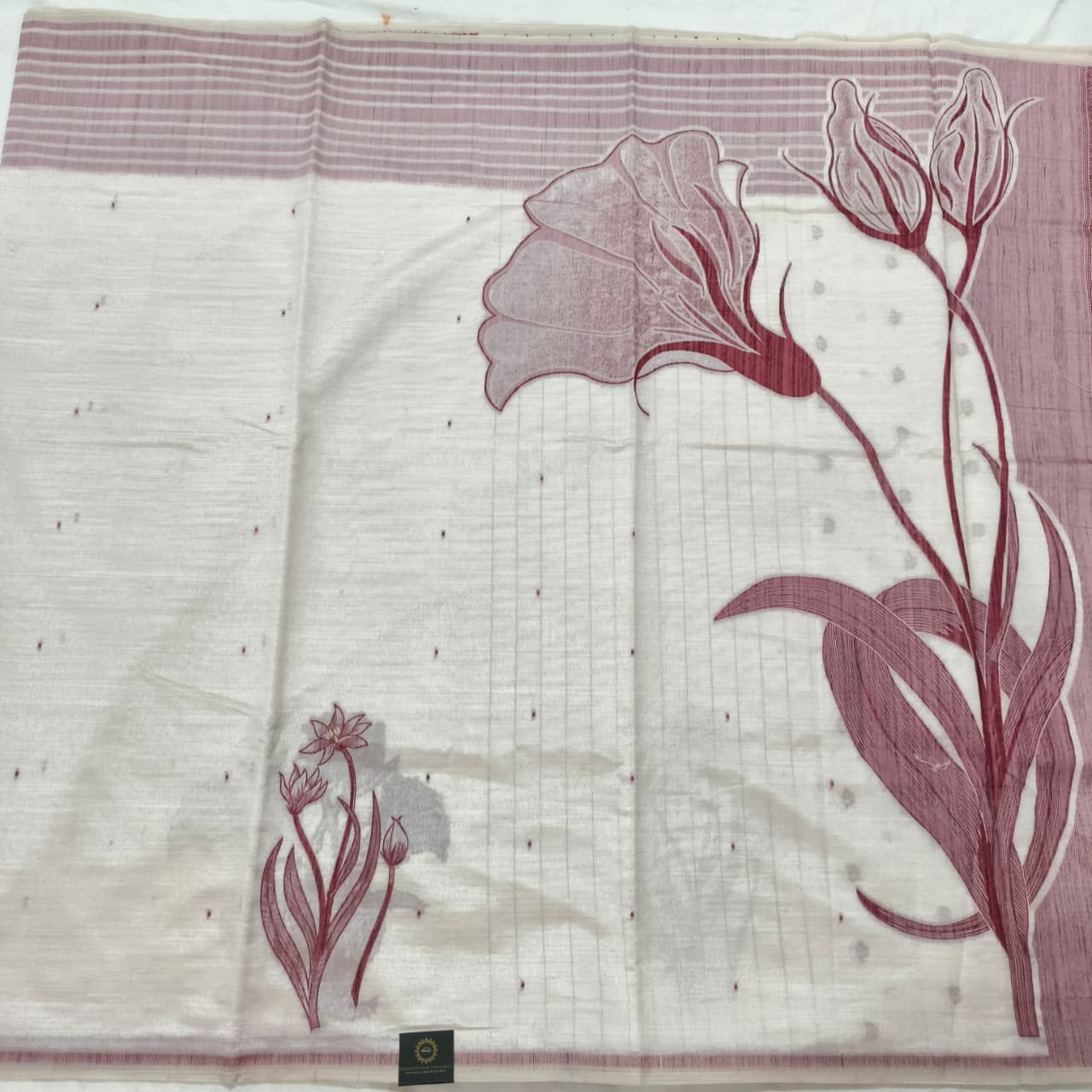Off White Silk Blend Cotton Saree