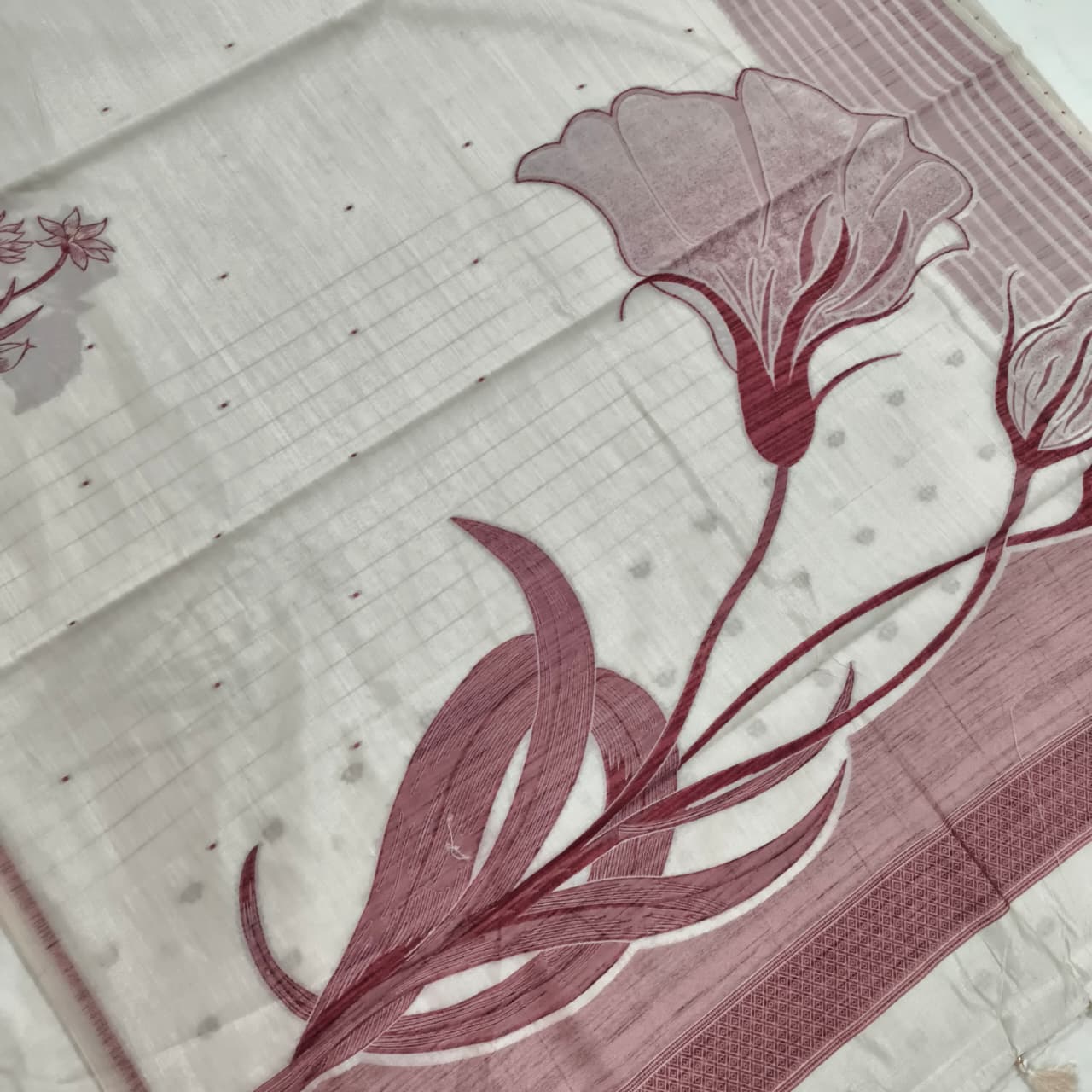 Off White Silk Blend Cotton Saree
