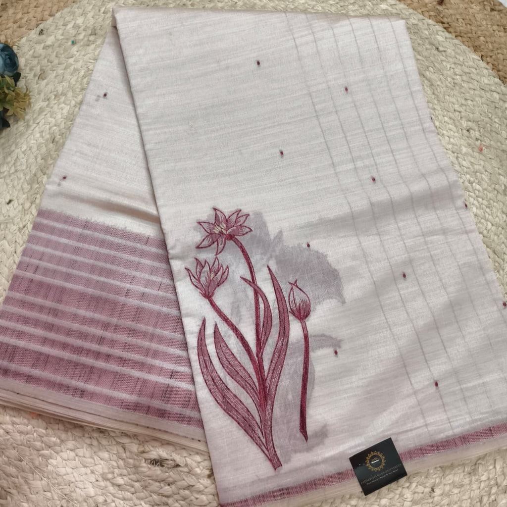Off White Silk Blend Cotton Saree