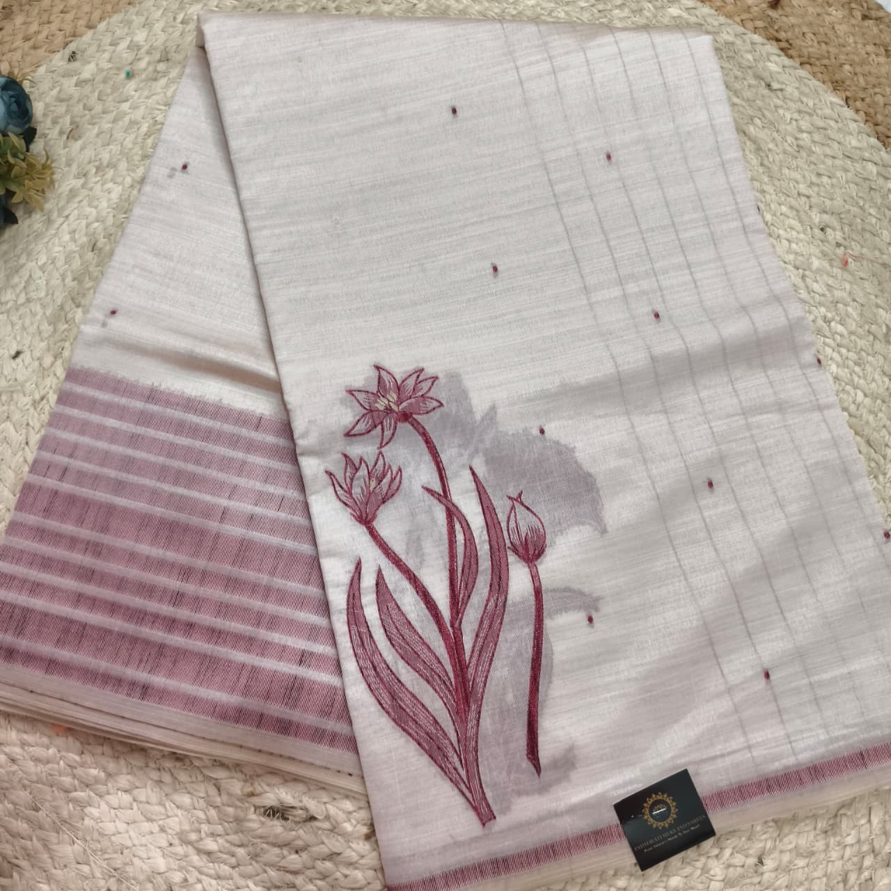 Off White Silk Blend Cotton Saree