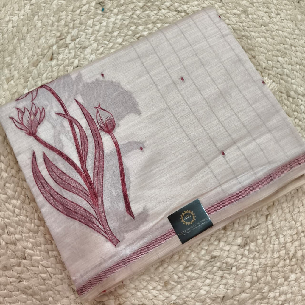 Off White Silk Blend Cotton Saree