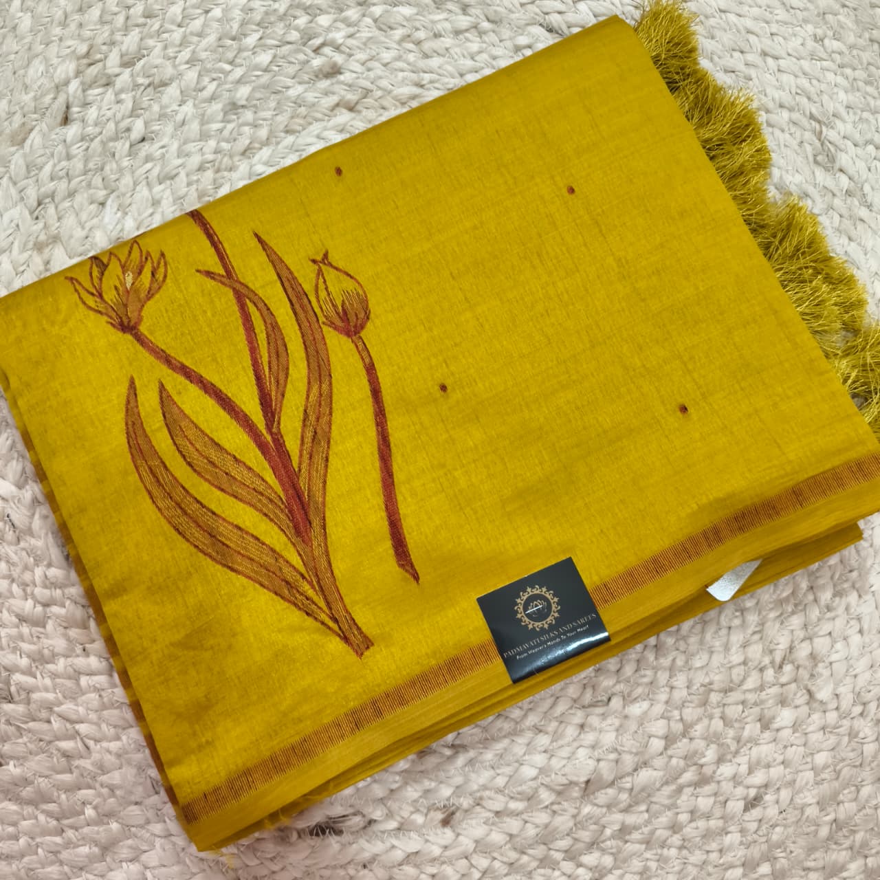 Yellow Silk Blend Cotton Saree