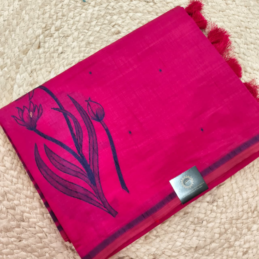 Pink Silk Blend Cotton Saree