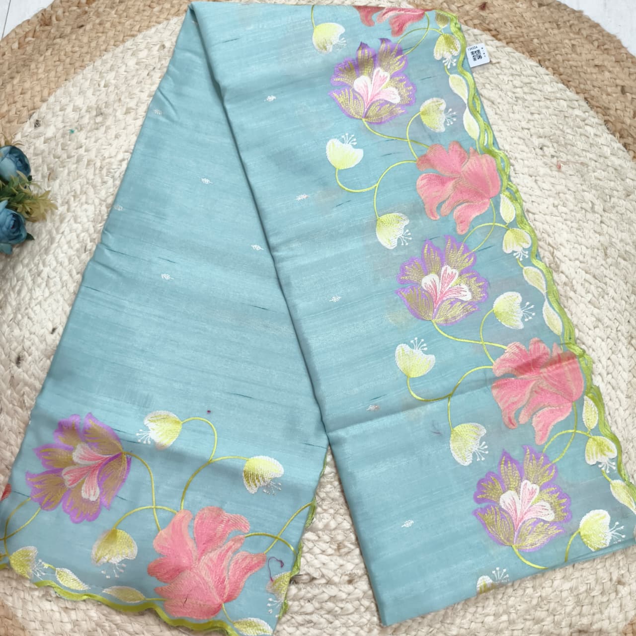 Pastel Blue Tussar Saree