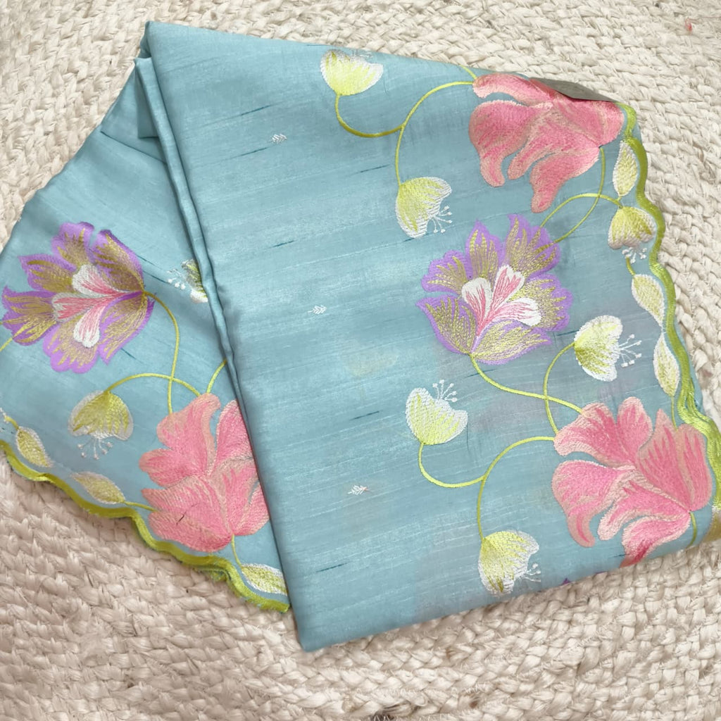 Pastel Blue Tussar Saree