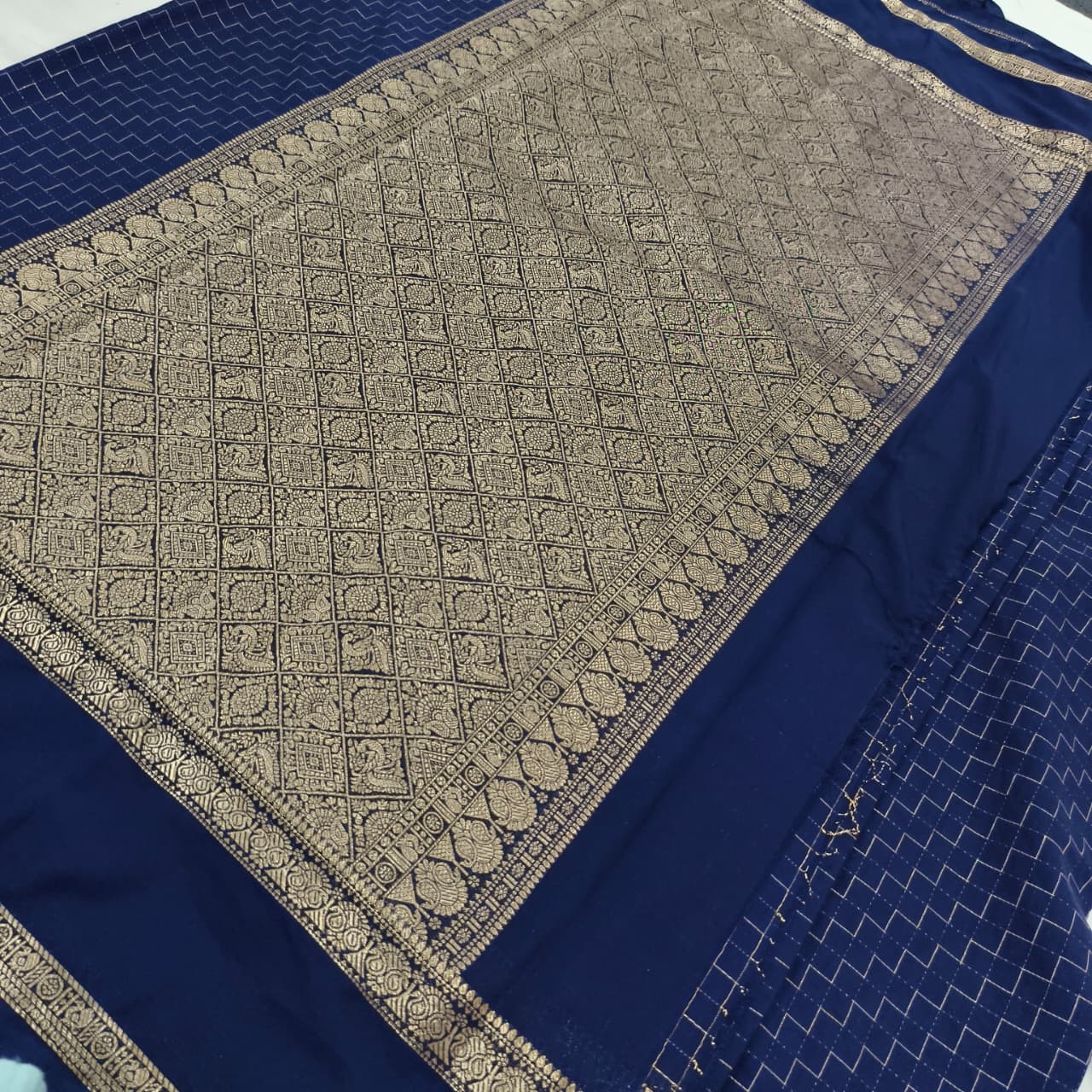 Viscose Crepe Saree- Navy Blue