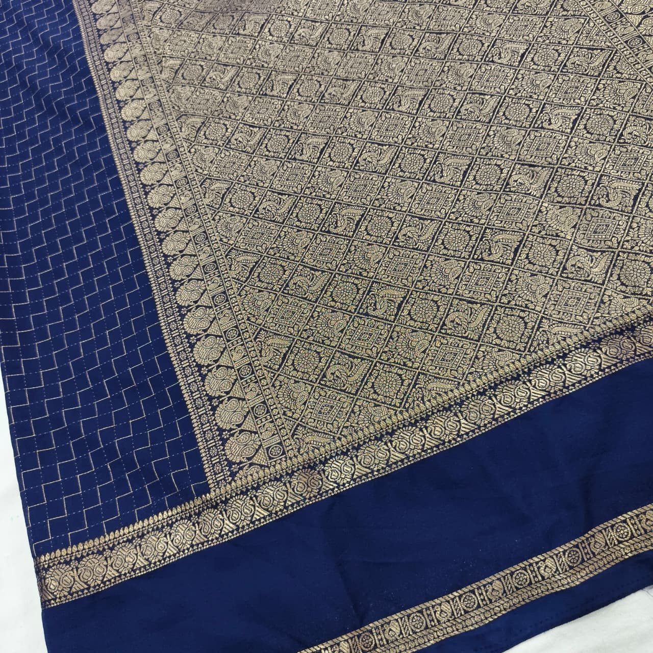 Viscose Crepe Saree- Navy Blue