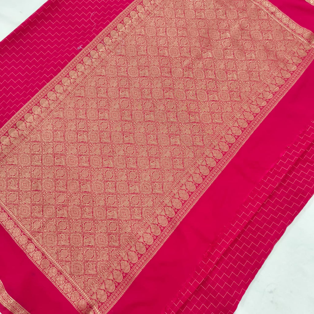 Viscose Crepe Saree- Rani Pink