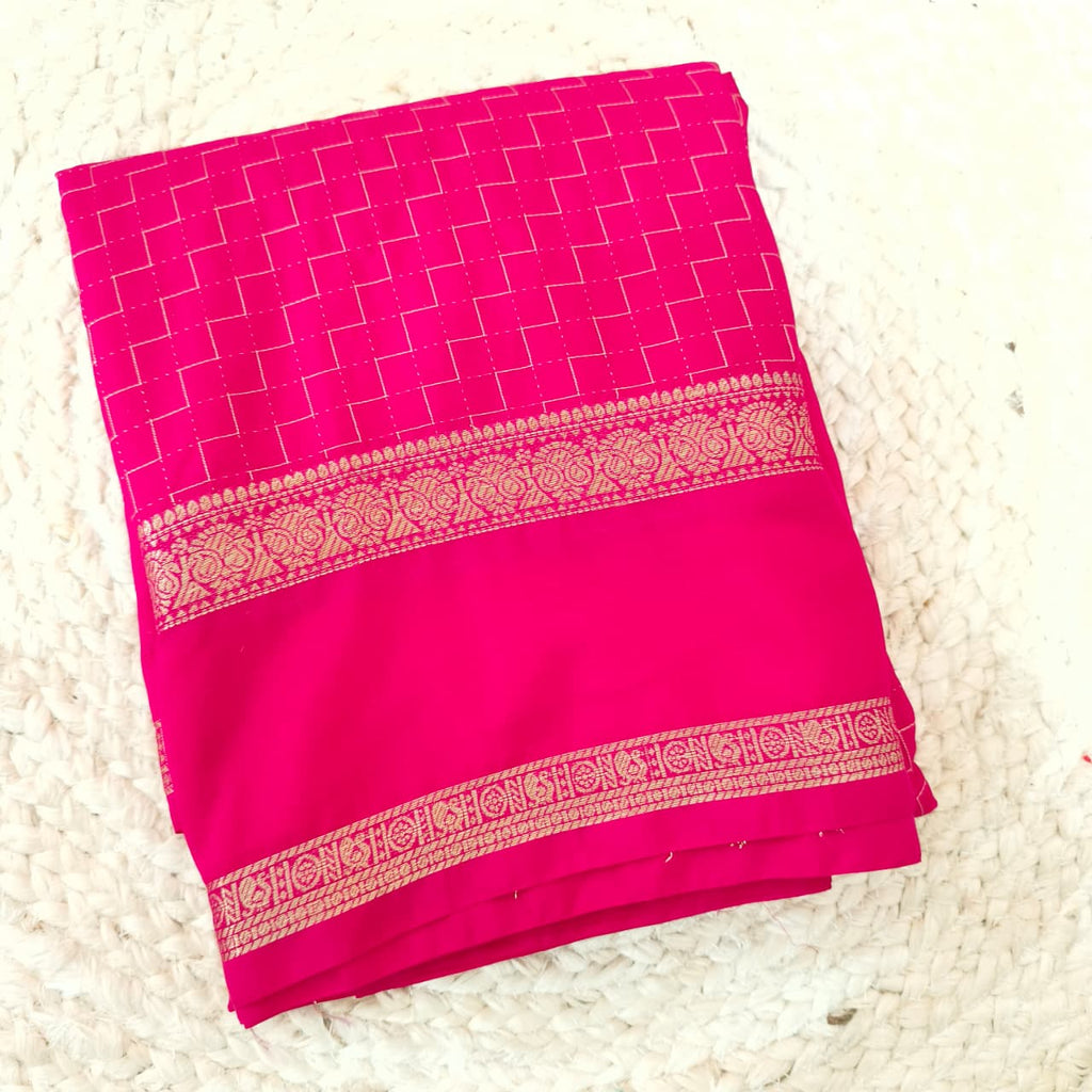 Viscose Crepe Saree- Rani Pink