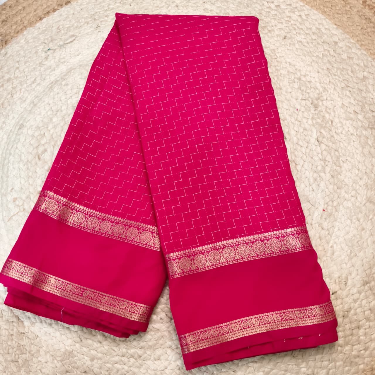 Viscose Crepe Saree- Rani Pink