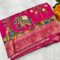 Pashmina Silk Saree with Aari Work- Rani Pink