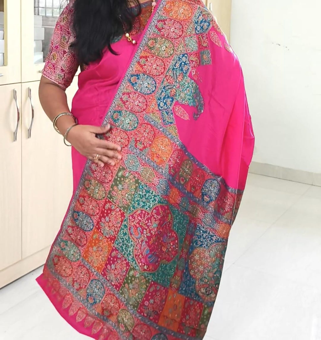 Pashmina Silk Saree- Rani Pink