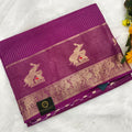 Viscose Saree with Small Checks - Wine Color