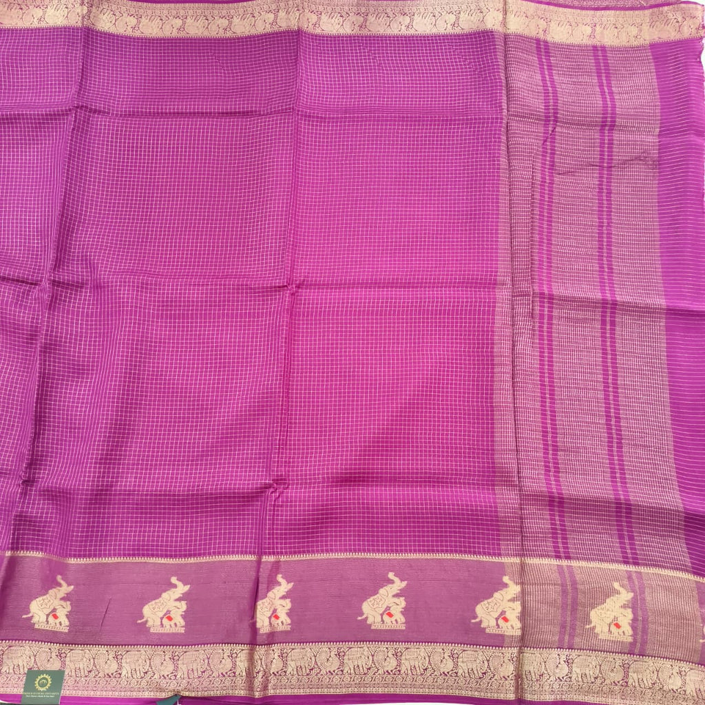 Viscose Saree with Small Checks - Wine Color
