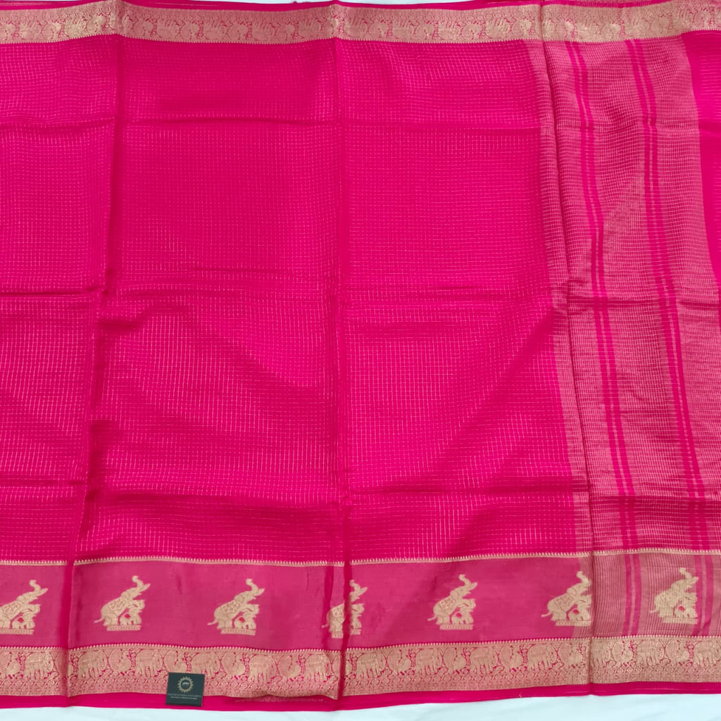 Viscose Saree with Small Checks - Rani Pink
