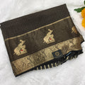 Viscose Saree with Small Checks - Black
