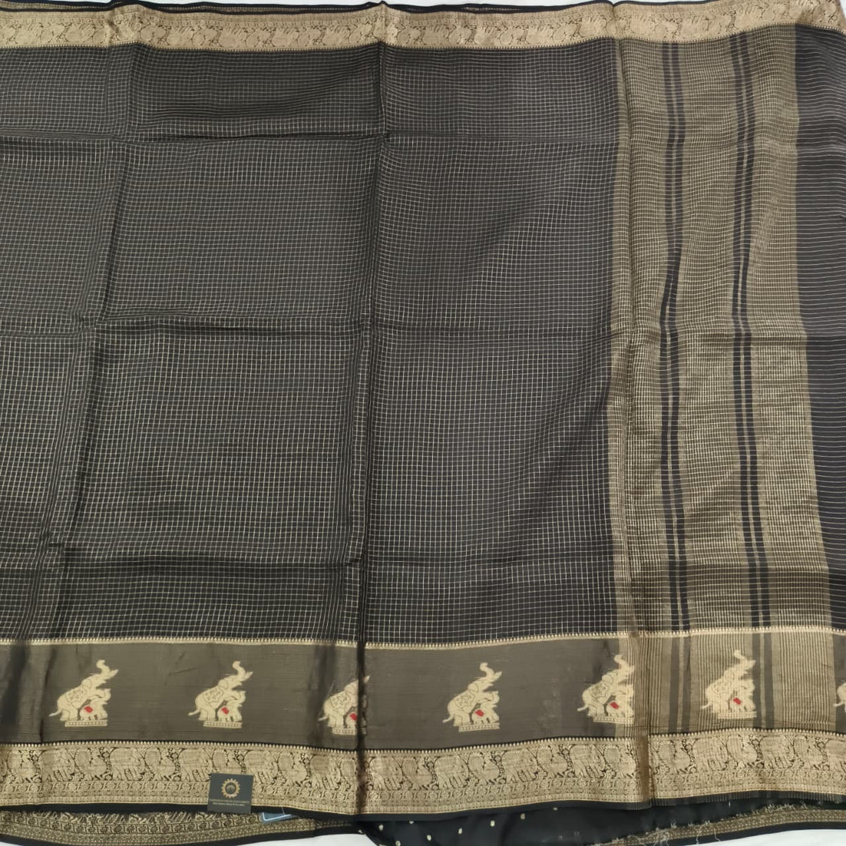 Viscose Saree with Small Checks - Black