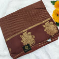 Viscose Saree with Small Checks and Contrast Blouse- Coffee Brown