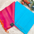Pure Kanchi Soft Silk Saree – Light Blue and Pink Contrast