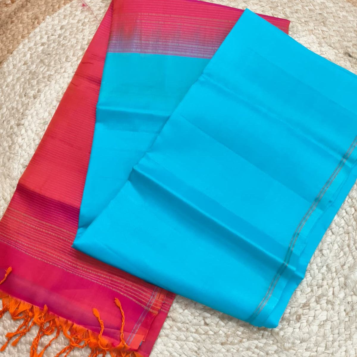 Pure Kanchi Soft Silk Saree – Light Blue and Pink Contrast