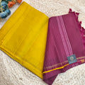 Pure Kanchi Soft Silk Saree – Yellow and Wine Color Contrast