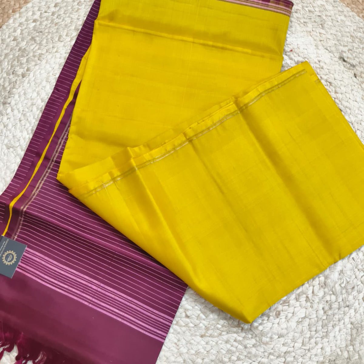 Pure Kanchi Soft Silk Saree – Yellow and Wine Color Contrast