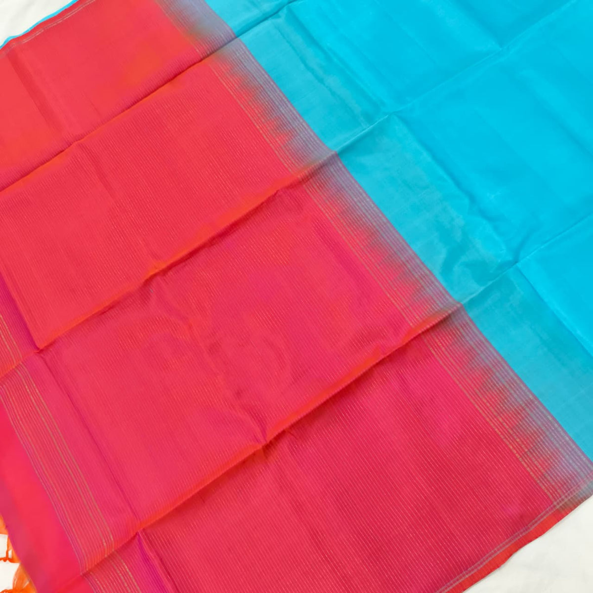 Pure Kanchi Soft Silk Saree – Light Blue and Pink Contrast