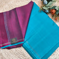 Pure Kanchi Soft Silk Saree – Light Blue and Wine Color Contrast
