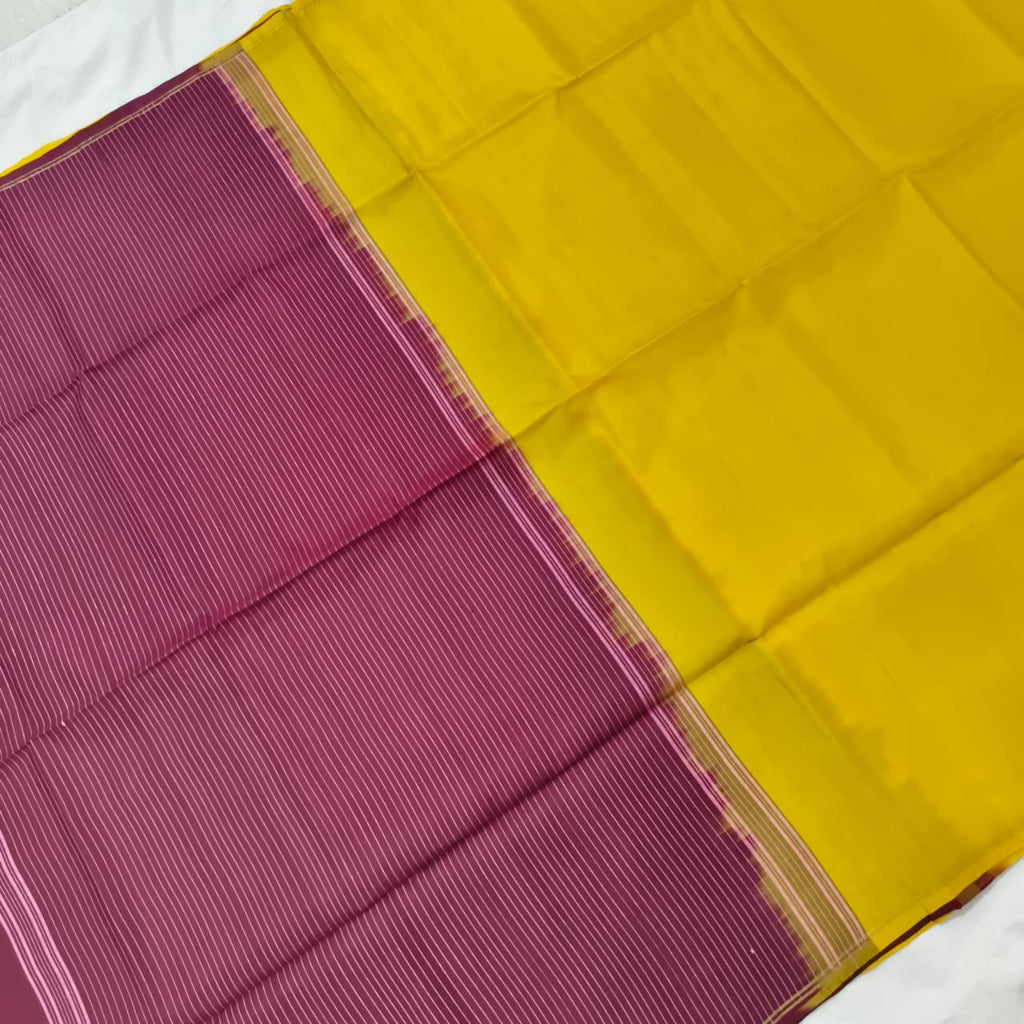Pure Kanchi Soft Silk Saree – Yellow and Wine Color Contrast