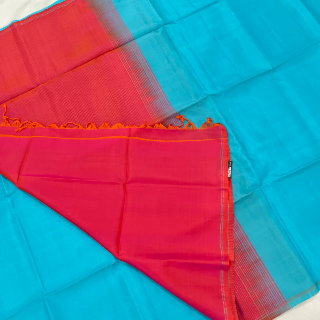 Pure Kanchi Soft Silk Saree – Light Blue and Pink Contrast